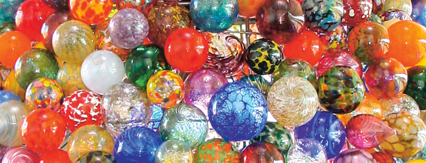 A variety of glittering glass colorful spheres